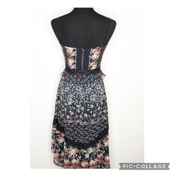 Adelyn Rae Marcella navy black floral high low lace trim midi dress Extra Small - Picture 15 of 16